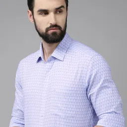 Arrow Men Blue Manhattan Slim Fit Geometric Opaque Self Design Pure Cotton Formal Shirt-image-93