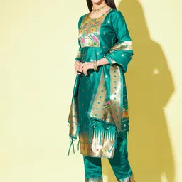 PPTOSS Ethnic Motifs Woven Design Kurta with Trousers & With Dupatta image 4
