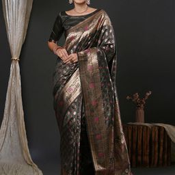 Anouk Grey Ethnic Motifs Woven Design Banarasi Saree-image-95