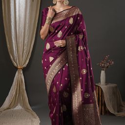 Anouk Purple & Gold-Toned Ethnic Motifs Zari Banarasi Saree-picture-37