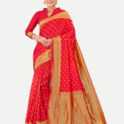 TAVAS Ethnic Motifs Woven Design Zari Pure Georgette Banarasi Saree-picture-7