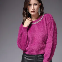 Mafadeny Embellished Round Neck Pullover Sweater-image-68