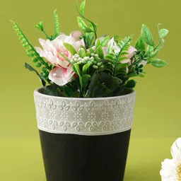 TAYHAA Black & White Floral Pattern Textured Ceramic Planter-picture-7