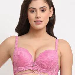 MAKCLAN Pink Plunge Bra Underwired Lightly Padded-image-7