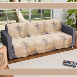 Kuber Industries Cream-Coloured & Brown Set Of 2 Self Design 3 Seater  Sofa Cover image 3