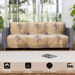 Kuber Industries Cream-Coloured & Brown Set Of 2 Self Design 3 Seater  Sofa Cover image 4