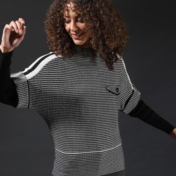 Campus Sutra Women Black & White Self Design Acrylic Pullover Sweater-image-29