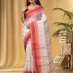 DESH BIDESH Polka Dots Woven Design Pure Cotton Taant Saree-picture-24