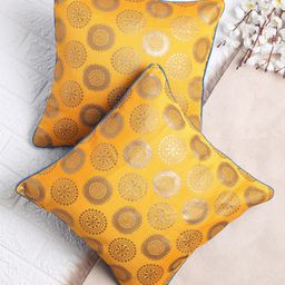 SAKA DESIGNS Yellow & Blue Set of 2 Ethnic Motifs Square Cushion Covers-13