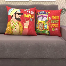 Athom Trendz Multicoloured Set of 2 Quirky Square Cushion Covers-7