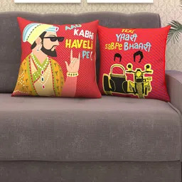 Athom Trendz Multicoloured Set of 2 Quirky Square Cushion Covers-5