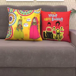 Athom Trendz Yellow & Pink Set of 2 Graphic Square Cushion Covers-19
