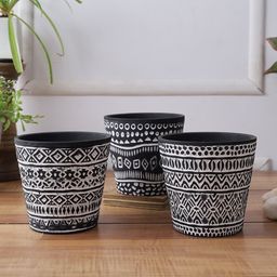 TAYHAA Set Of 3 Black & White Tribal Ceramic Planters-10