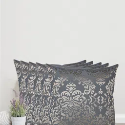Home Blue & Silver-Toned Set of 5 Self Design Square Cushion Covers-6