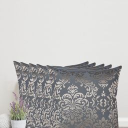 Home Blue & Gold-Toned  Set of 5 Self Design Square Cushion Covers-11