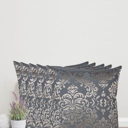 Home Blue & Gold-Toned Set of 5 Self Design Square Cushion Covers-49