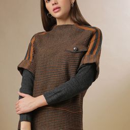 Campus Sutra Women Brown & Orange Self Design Pullover Acrylic Sweater-image-53
