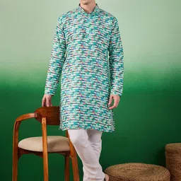 Sangria Abstract Printed Mandarin Collar Kurta-picture-16