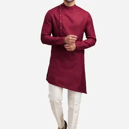 THE KURTA COMPANY Woven Design Mandarin Collar Angrakha Kurta-image-73