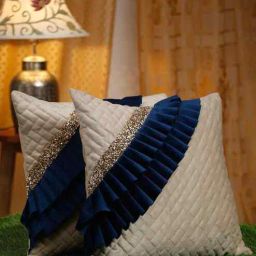 hosta homes Cream Velvet Abstract 16X16 Inches Cushion Covers (Pack of 2)-picture-41