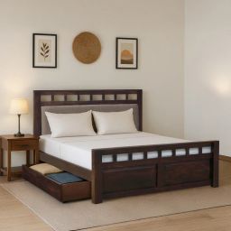 woodsworth from pepperfry Ulyano Sheesham Wood King Size Bed In Scratch Resistant Provincial Teak Finish With Drawer Storage-picture-4