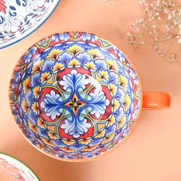MARKET99 Orange & White Floral Printed Dishwasher Safe Ceramic Glossy Cup 480 Ml-image-53