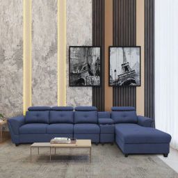 woodsworth from pepperfry Impero Fabric LHS Sectional Sofa in Navy Blue Colour with Adjustable Headrest-picture-43