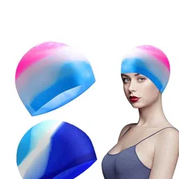EL REGALO Pack Of 2 Colourblocked High Elastic Swim Cap-image-29