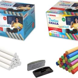 Dustless Chalks with 1 Duster (WHITE - 50 pcs + COLOR - 50 pcs + 1 DUSTER) Blackboard Skin Friendly Multicolor Dustless Chalks-0