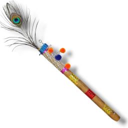 Bnasuri for music class single tone with peacock feather 30cm (pack of 1) Wooden Flute-18