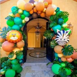 Printed Animal kingdom Jungle Safari Theme Cute Zebra lion Party Decoration Balloons with balloons & Glue dot & Arch Strip (pack of 104) Balloon-image-2