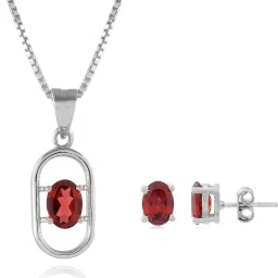 Femme Jam White Gold 925 Sterling Silver Natural Garnet Gemstones Pendant, Earring & Chain for Women Garnet Earring & Necklace Set-image-58