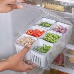 Plastic 6 Grids Draining Crisper Portable Divided Fruit Storage Container(2200ML) Storage Basket-image-27