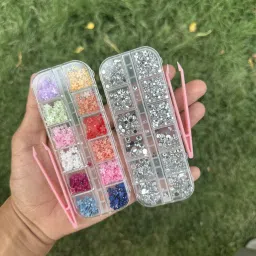 12 Grid Stone and 12 Grid 3d Flower Premium Nail Art Accessories-37