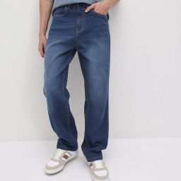 Men Relaxed Fit Mid Rise Blue Jeans-image-13