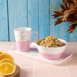 voidrop Breakfast and Snack 3 Pcs Set for Multipurpose Combo of Bowl & Mug with Tray- Melamine image 2