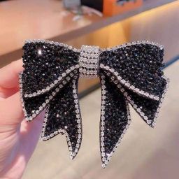 1Pcs 1 Pcs Black Rhinestone Bow Hair Clips For Girls And Women Hair Clip-image-3