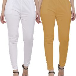 sajata Pack of 2 Women Slim Fit White, Beige Cotton Blend Trousers-picture-0