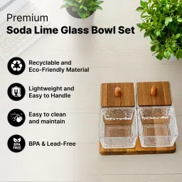umai Serving Set For Snacks With Wooden Tray (180ml each) Container Serving Set image 3