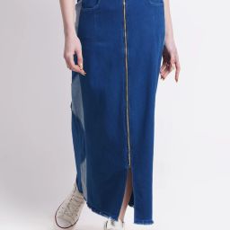 Women Colorblock Straight Blue Skirt-image-8