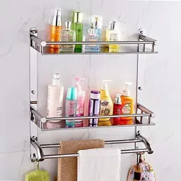 Premium Towel rack Abs and Folding Towel Rack/Towel Hanger/Towel Stand/Holder/Bathroom Accessories, Stainless Steel Silver Towel Holder-image-1