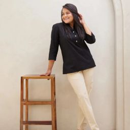 Women Straight Fit Cream Pure Cotton Trousers-image-21