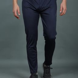 Men Solid Dark Blue Track Pants-image-2