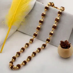 Natural Rudraksha Mala 7mm Beads With Micro Gold Plated Cap Beads Gold-plated Plated Alloy Chain-1