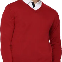 allen solly Men Solid V Neck Red Sweater-picture-9