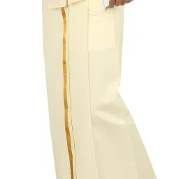 ZAAN FASHION Adjustable 28 to 44 Inches Velcro Cream Pocket Dhoti with Gold Jari Border Solid Men Dhoti-14