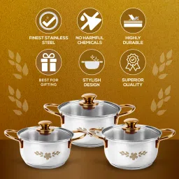 wonderchef Gold Stanton Pack of 3 Cook and Serve Casserole Set image 4