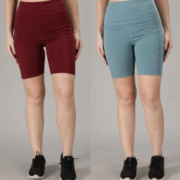 Solid Women Maroon, Light Blue Tights-image-8