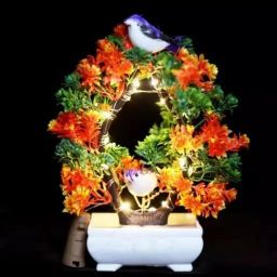 Plant with Sparrow for Living Room Decor with LED Light Bonsai Wild Artificial Plant with Pot-image-4
