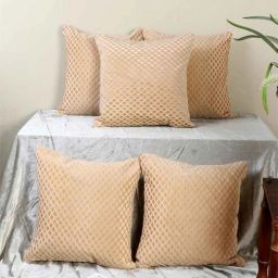 mfd home furnishing Beige Velvet Solid 16x16 inches Cushion Covers (Pack of 5)-picture-14